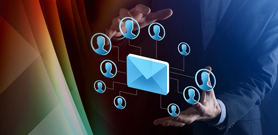 An email icon at the center of a user network, illustrating targeted crypto email marketing
