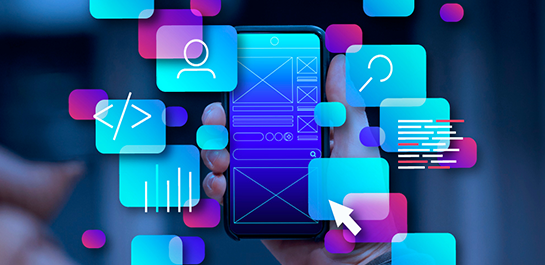 A visual representation of the mobile app development lifecycle, from UI wireframe to final code.
