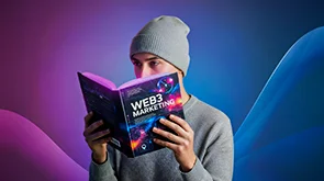 A man presents the power of Web3.0 on a tablet, representing the core of web3 marketing.