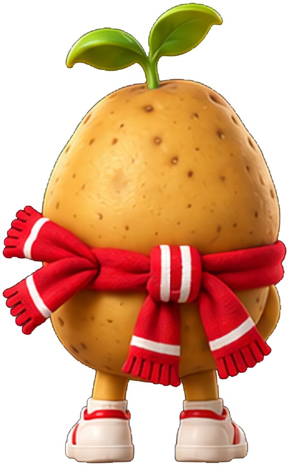 Gamja from behind, scarf tied at the back