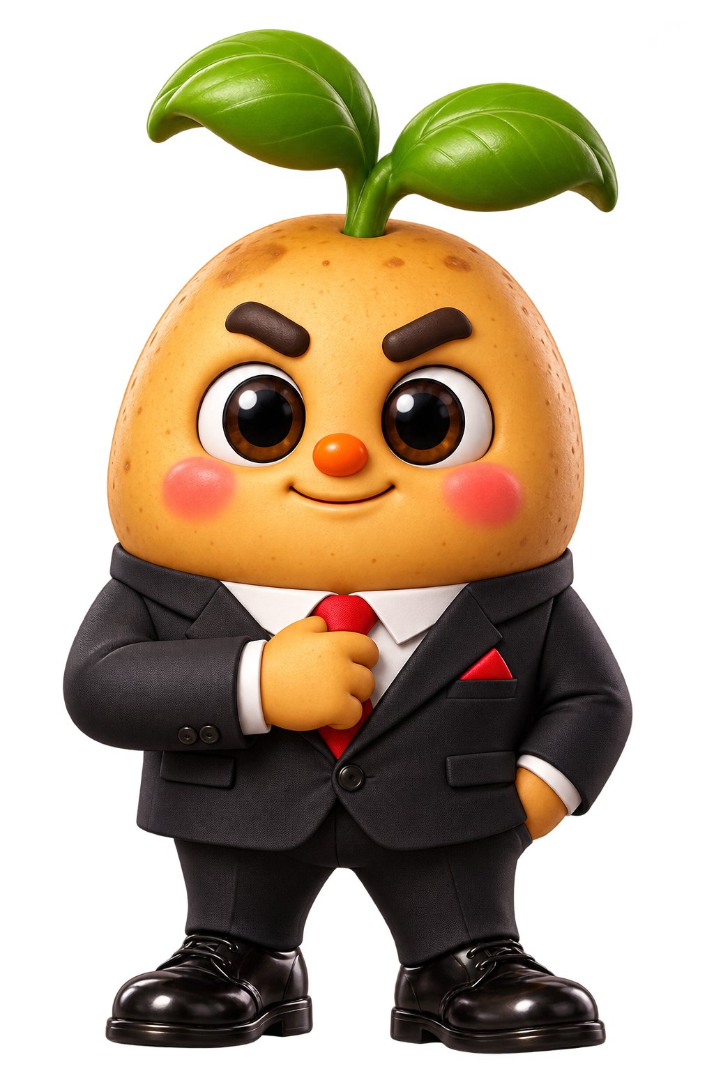 Gamja ID photo: Gamja in a dark suit and red tie